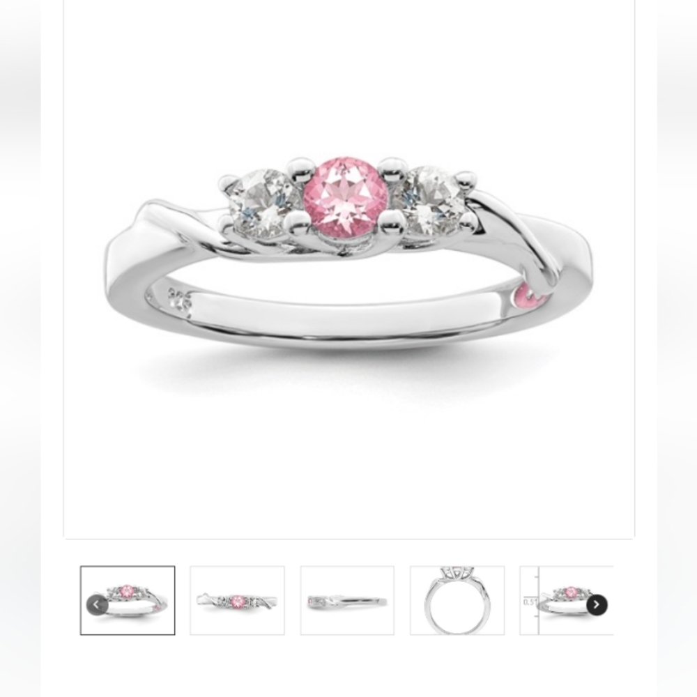Breat Cancer White&Pink Topaz 925 Silver Joanna Ring Size 6 -Survivor Collection - Picture 15 of 15